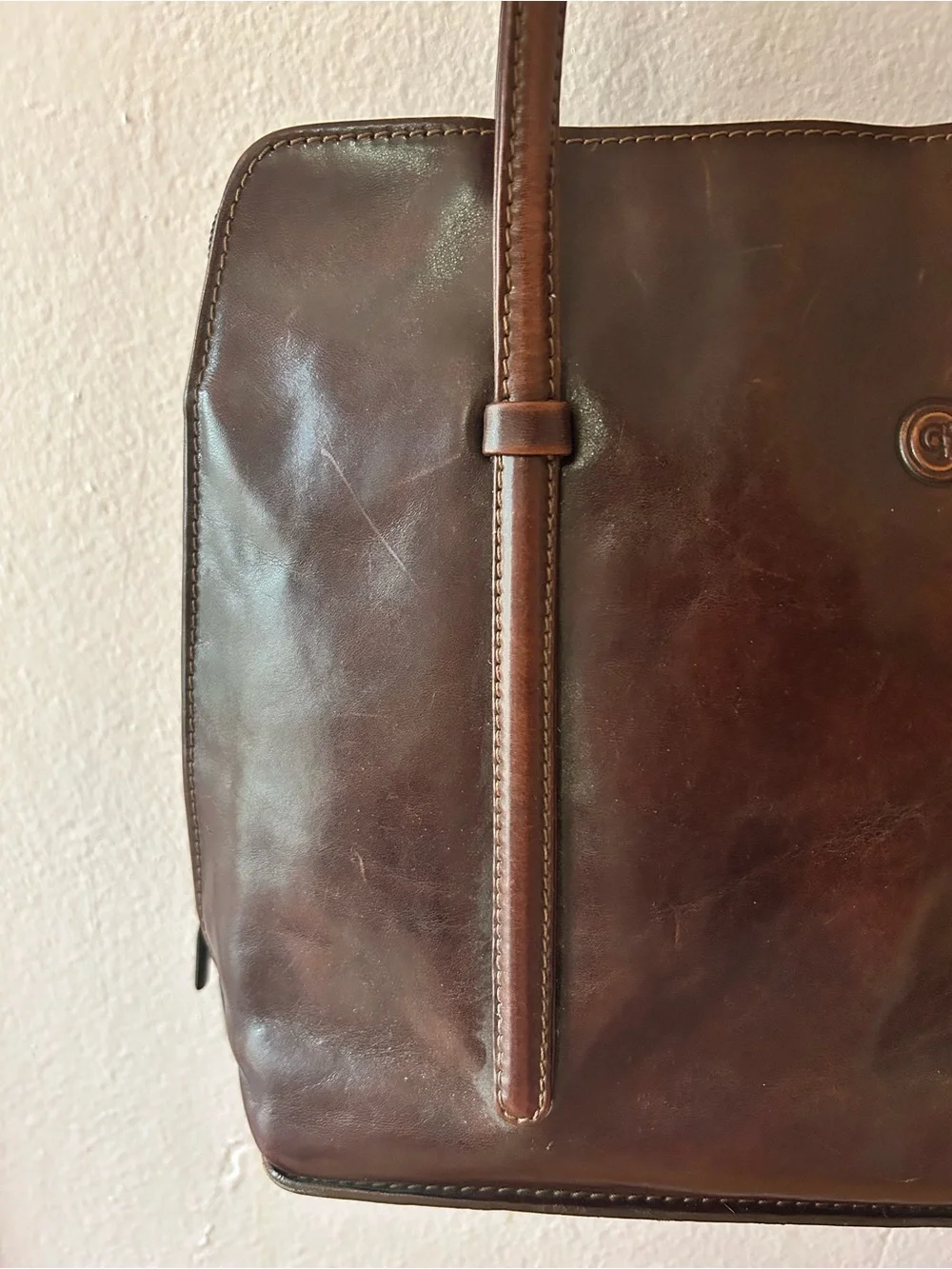 VTG 90s Chiaroscuro Italian Leather East West Briefcase Shoulder Bag